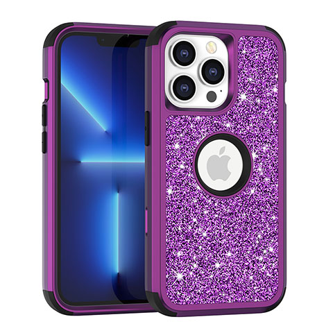 Custodia Silicone e Plastica Opaca Cover Fronte e Retro 360 Gradi Bling-Bling YJ1 per Apple iPhone 13 Pro Viola