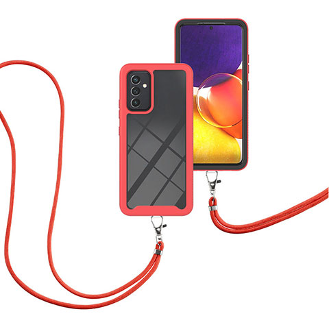 Custodia Silicone e Plastica Opaca Cover Fronte e Retro 360 Gradi con Cinghia Cordino Mano per Samsung Galaxy A05s Rosso