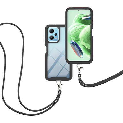 Custodia Silicone e Plastica Opaca Cover Fronte e Retro 360 Gradi con Cinghia Cordino Mano per Xiaomi Poco X5 5G Nero
