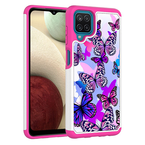 Custodia Silicone e Plastica Opaca Cover Fronte e Retro 360 Gradi JX1 per Samsung Galaxy A12 Nacho Rosa Caldo