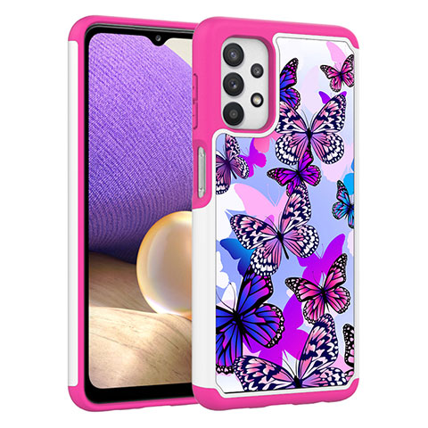 Custodia Silicone e Plastica Opaca Cover Fronte e Retro 360 Gradi JX1 per Samsung Galaxy A32 5G Rosa Caldo