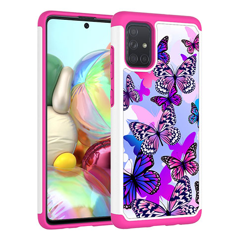 Custodia Silicone e Plastica Opaca Cover Fronte e Retro 360 Gradi JX1 per Samsung Galaxy A71 5G Rosa Caldo