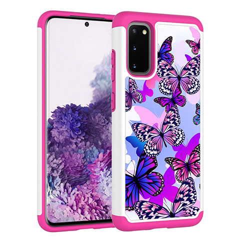 Custodia Silicone e Plastica Opaca Cover Fronte e Retro 360 Gradi JX1 per Samsung Galaxy S20 Rosa Caldo