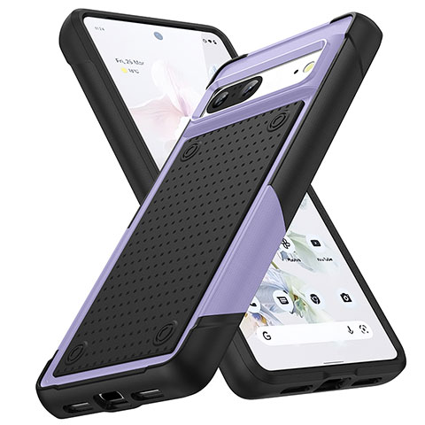 Custodia Silicone e Plastica Opaca Cover Fronte e Retro 360 Gradi MQ1 per Google Pixel 7 5G Viola