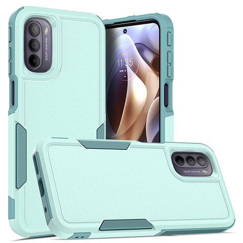 Custodia Silicone e Plastica Opaca Cover Fronte e Retro 360 Gradi MQ1 per Motorola Moto G31 Ciano