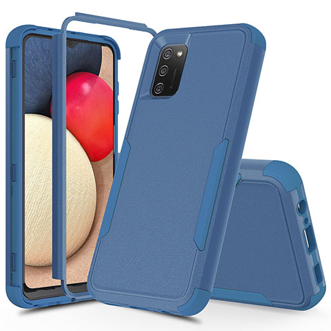 Custodia Silicone e Plastica Opaca Cover Fronte e Retro 360 Gradi MQ1 per Samsung Galaxy A02s Blu