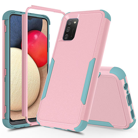 Custodia Silicone e Plastica Opaca Cover Fronte e Retro 360 Gradi MQ1 per Samsung Galaxy A02s Rosa