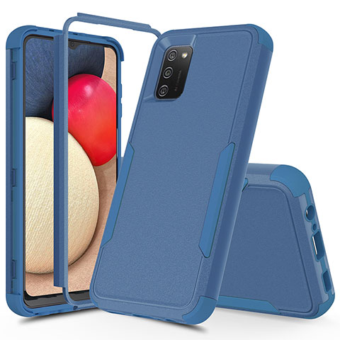 Custodia Silicone e Plastica Opaca Cover Fronte e Retro 360 Gradi MQ1 per Samsung Galaxy A03s Blu