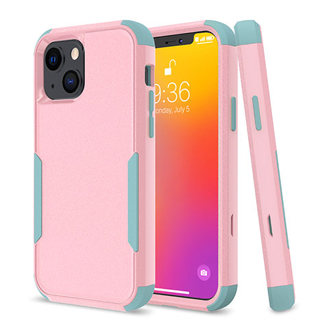 Custodia Silicone e Plastica Opaca Cover Fronte e Retro 360 Gradi per Apple iPhone 13 Mini Rosa