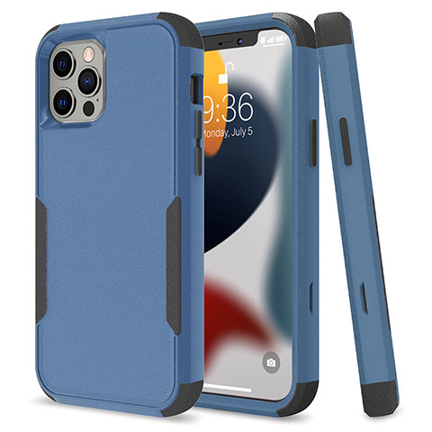 Custodia Silicone e Plastica Opaca Cover Fronte e Retro 360 Gradi per Apple iPhone 13 Pro Blu e Nero