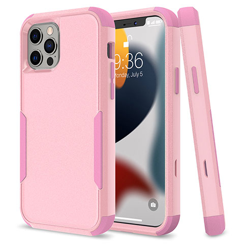 Custodia Silicone e Plastica Opaca Cover Fronte e Retro 360 Gradi per Apple iPhone 13 Pro Max Rosa Caldo