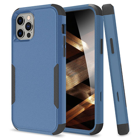 Custodia Silicone e Plastica Opaca Cover Fronte e Retro 360 Gradi per Apple iPhone 15 Pro Max Blu e Nero