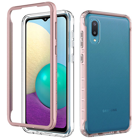 Custodia Silicone e Plastica Opaca Cover Fronte e Retro 360 Gradi per Samsung Galaxy A02 Oro Rosa