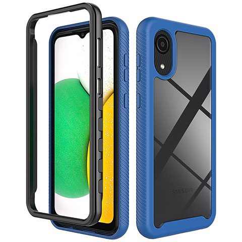 Custodia Silicone e Plastica Opaca Cover Fronte e Retro 360 Gradi per Samsung Galaxy A03 Core Blu