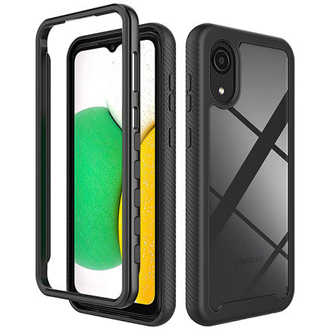 Custodia Silicone e Plastica Opaca Cover Fronte e Retro 360 Gradi per Samsung Galaxy A03 Core Nero