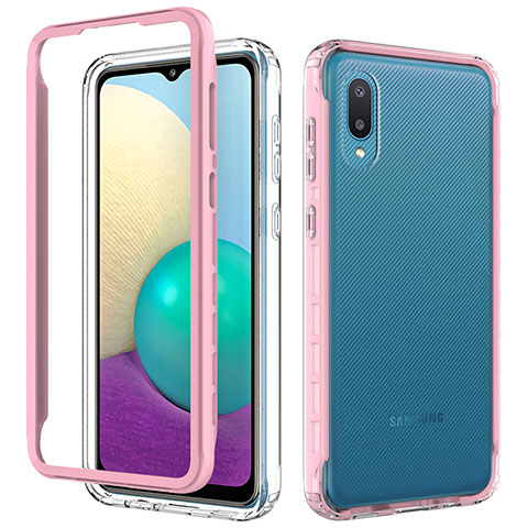 Custodia Silicone e Plastica Opaca Cover Fronte e Retro 360 Gradi per Samsung Galaxy M02 Rosa