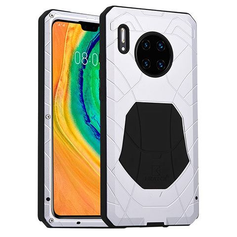 Custodia Silicone e Plastica Opaca Cover Fronte e Retro 360 Gradi R01 per Huawei Mate 30 Argento