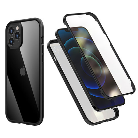 Custodia Silicone e Plastica Opaca Cover Fronte e Retro 360 Gradi R05 per Apple iPhone 12 Pro Max Nero