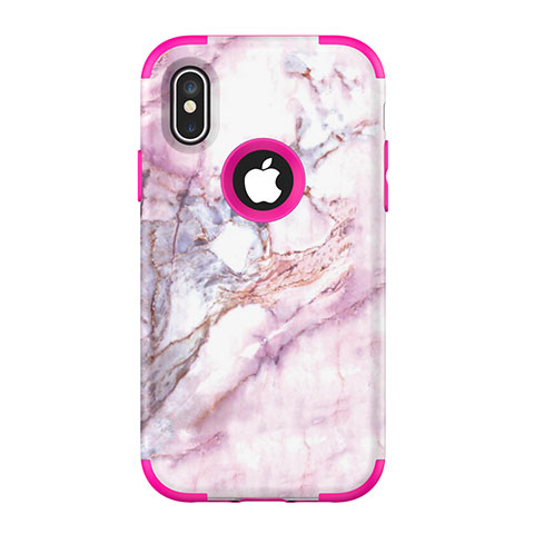 Custodia Silicone e Plastica Opaca Cover Fronte e Retro 360 Gradi U01 per Apple iPhone Xs Max Rosa Caldo