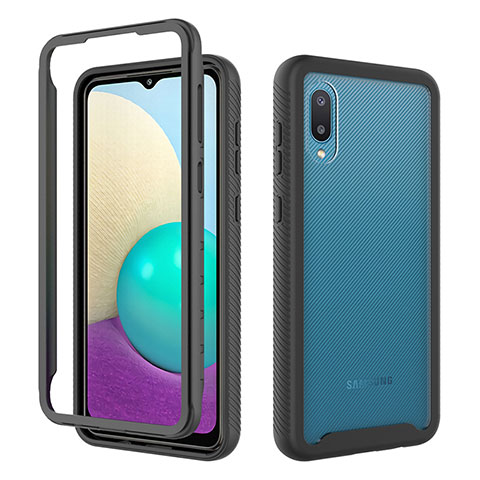 Custodia Silicone e Plastica Opaca Cover Fronte e Retro 360 Gradi U01 per Samsung Galaxy A02 Nero