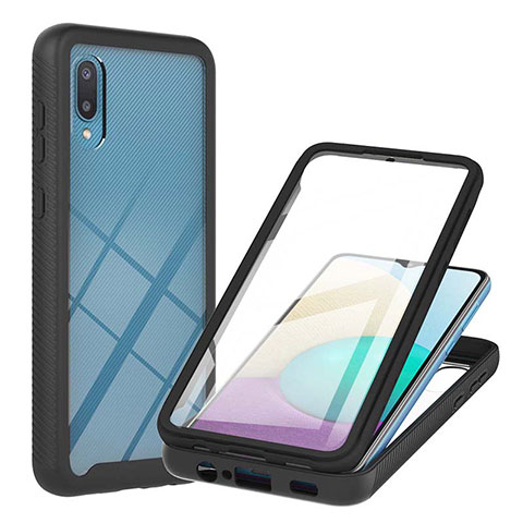 Custodia Silicone e Plastica Opaca Cover Fronte e Retro 360 Gradi U02 per Samsung Galaxy M02 Nero