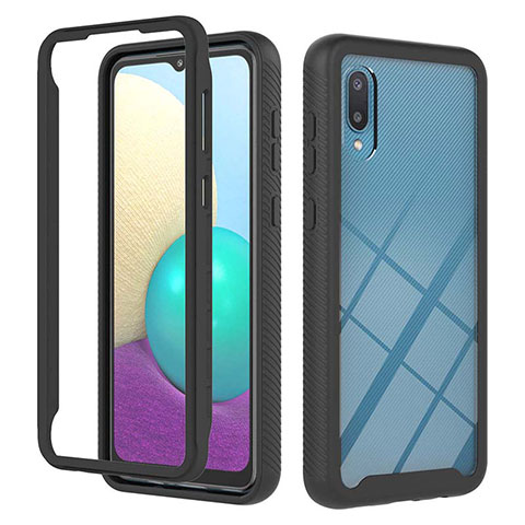 Custodia Silicone e Plastica Opaca Cover Fronte e Retro 360 Gradi U03 per Samsung Galaxy A02 Nero