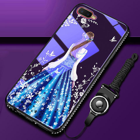 Custodia Silicone Gel Laterale Abito Ragazza Specchio Cover M01 per Oppo K1 Blu