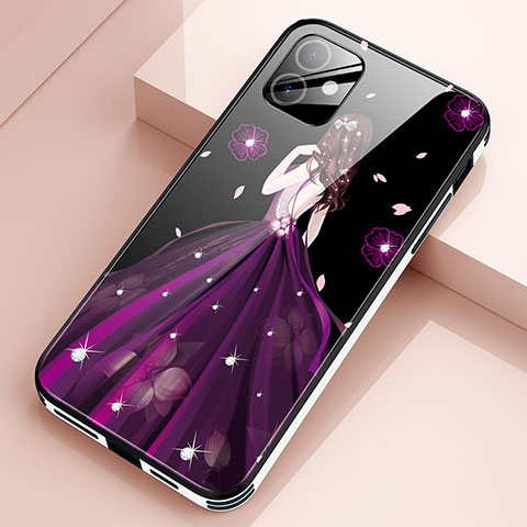 Custodia Silicone Gel Laterale Abito Ragazza Specchio Cover per Apple iPhone 12 Mini Viola