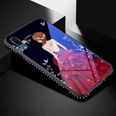 Custodia Silicone Gel Laterale Abito Ragazza Specchio Cover per Huawei P20 Rosso e Nero