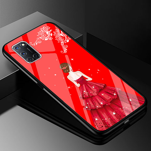 Custodia Silicone Gel Laterale Abito Ragazza Specchio Cover per Oppo A72 Rosso