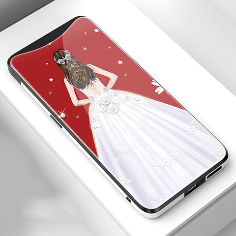 Custodia Silicone Gel Laterale Abito Ragazza Specchio Cover per Oppo Find X Bianco