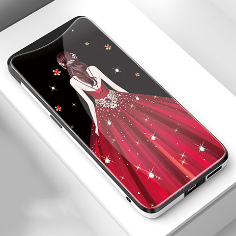 Custodia Silicone Gel Laterale Abito Ragazza Specchio Cover per Oppo Find X Rosso