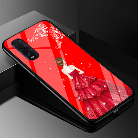 Custodia Silicone Gel Laterale Abito Ragazza Specchio Cover per Oppo Find X2 Rosso