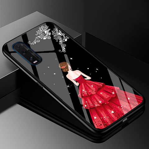 Custodia Silicone Gel Laterale Abito Ragazza Specchio Cover per Oppo Find X2 Rosso e Nero