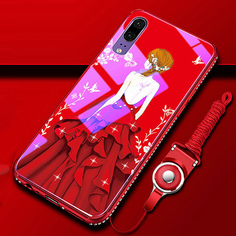 Custodia Silicone Gel Laterale Fantasia Modello Specchio Cover K01 per Huawei P20 Rosso