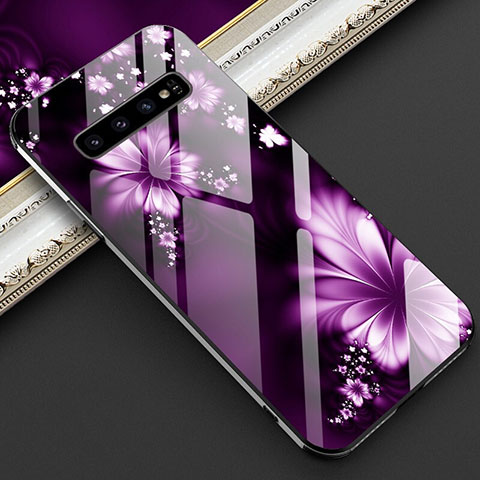 Custodia Silicone Gel Laterale Fantasia Modello Specchio Cover K04 per Samsung Galaxy S10 Viola