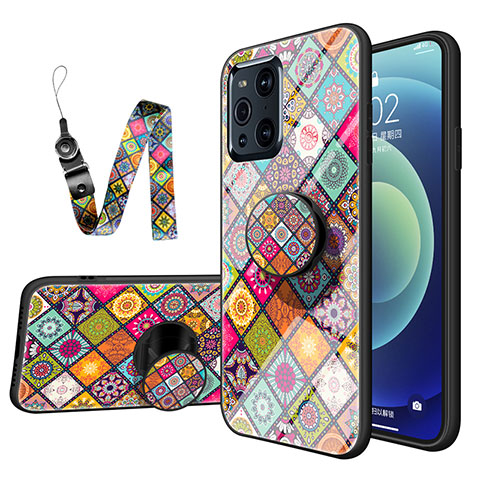 Custodia Silicone Gel Laterale Fantasia Modello Specchio Cover LS3 per Oppo Find X3 5G Multicolore