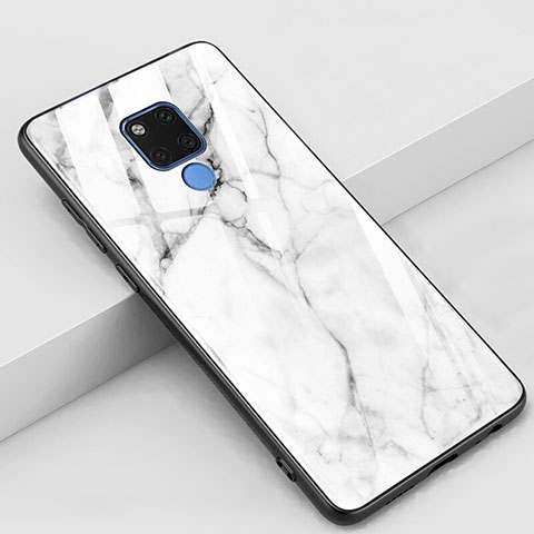 Custodia Silicone Gel Laterale Fantasia Modello Specchio Cover M01 per Huawei Mate 20 X 5G Bianco