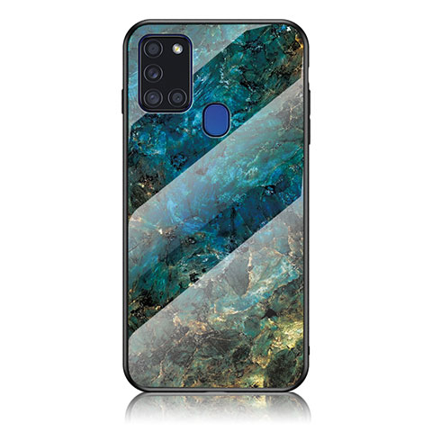 Custodia Silicone Gel Laterale Fantasia Modello Specchio Cover per Samsung Galaxy A21s Blu