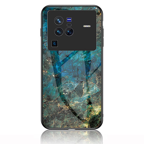 Custodia Silicone Gel Laterale Fantasia Modello Specchio Cover per Vivo X80 Pro 5G Blu