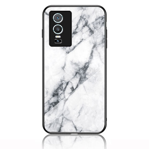 Custodia Silicone Gel Laterale Fantasia Modello Specchio Cover per Vivo Y76 5G Bianco