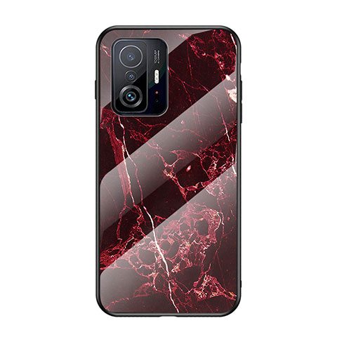 Custodia Silicone Gel Laterale Fantasia Modello Specchio Cover per Xiaomi Mi 11T Pro 5G Rosso