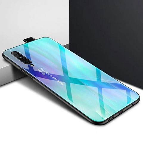 Custodia Silicone Gel Laterale Fantasia Modello Specchio Cover S01 per Huawei P Smart Pro (2019) Ciano