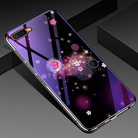 Custodia Silicone Gel Laterale Fiori Specchio Cover M04 per Oppo R17 Neo Viola