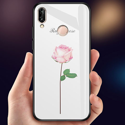 Custodia Silicone Gel Laterale Fiori Specchio Cover per Huawei Nova 3e Rosa