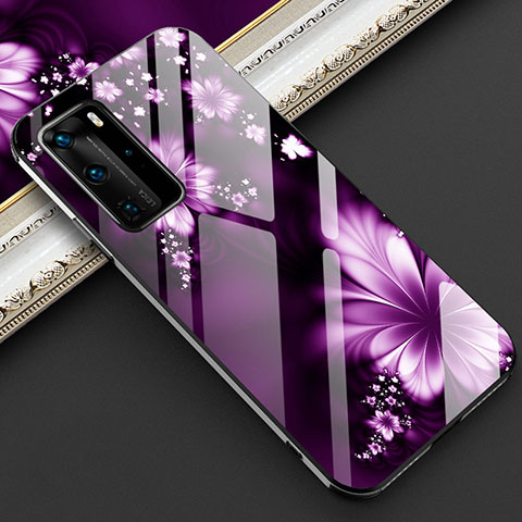 Custodia Silicone Gel Laterale Fiori Specchio Cover per Huawei P40 Pro Viola