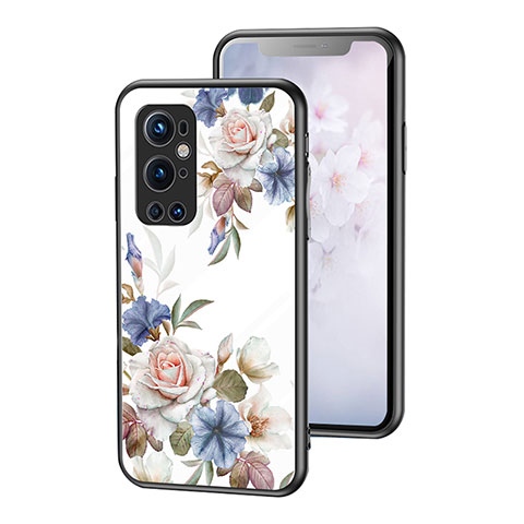 Custodia Silicone Gel Laterale Fiori Specchio Cover per OnePlus 9 Pro 5G Bianco