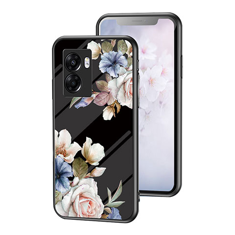 Custodia Silicone Gel Laterale Fiori Specchio Cover per Oppo A57 5G Nero