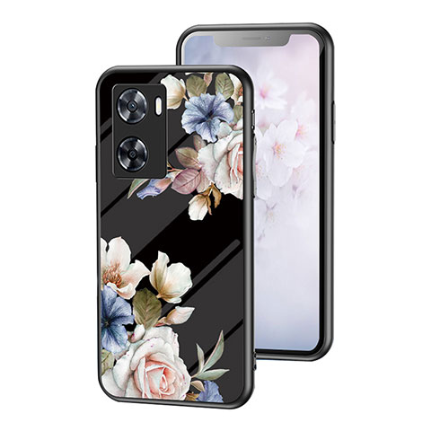 Custodia Silicone Gel Laterale Fiori Specchio Cover per Oppo A77s Nero