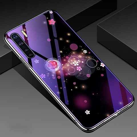 Custodia Silicone Gel Laterale Fiori Specchio Cover per Oppo A91 Viola